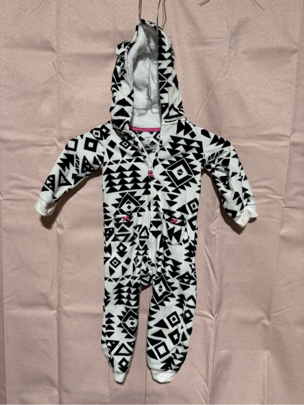 Carters Hooded One-Piece fleece zip up bodysuit 18m